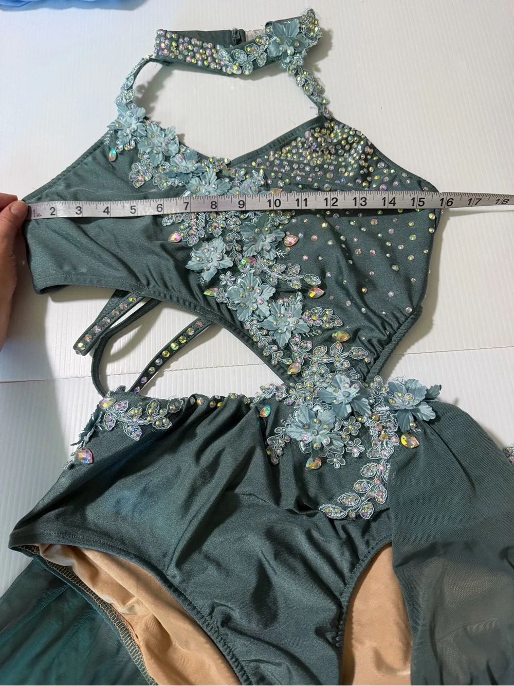 Glamour solo dance costume Jealous 24-221 green lyrical contemporary LA adult